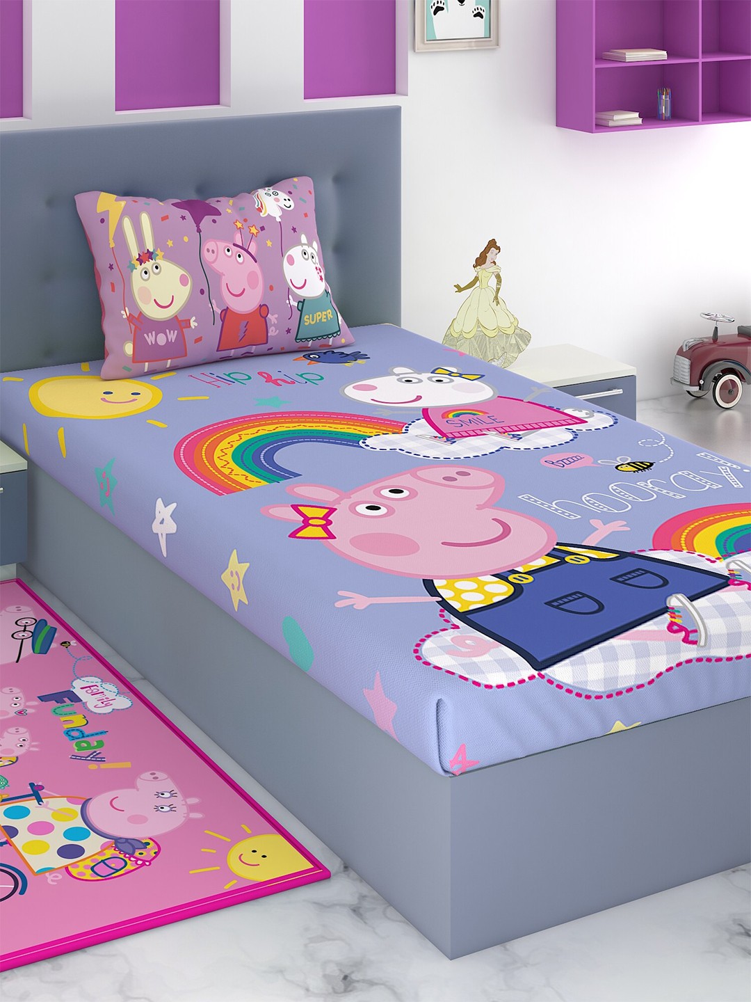 

Peppa Pig Blue & Yellow Peppa Pig 180 TC Single Bedsheet with 1 Pillow Covers