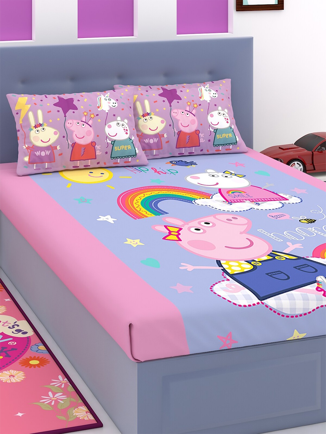 

Athom Living Kids 180TC Peppa Pig Cotton Double Bedsheet 270x270 cm, Multi