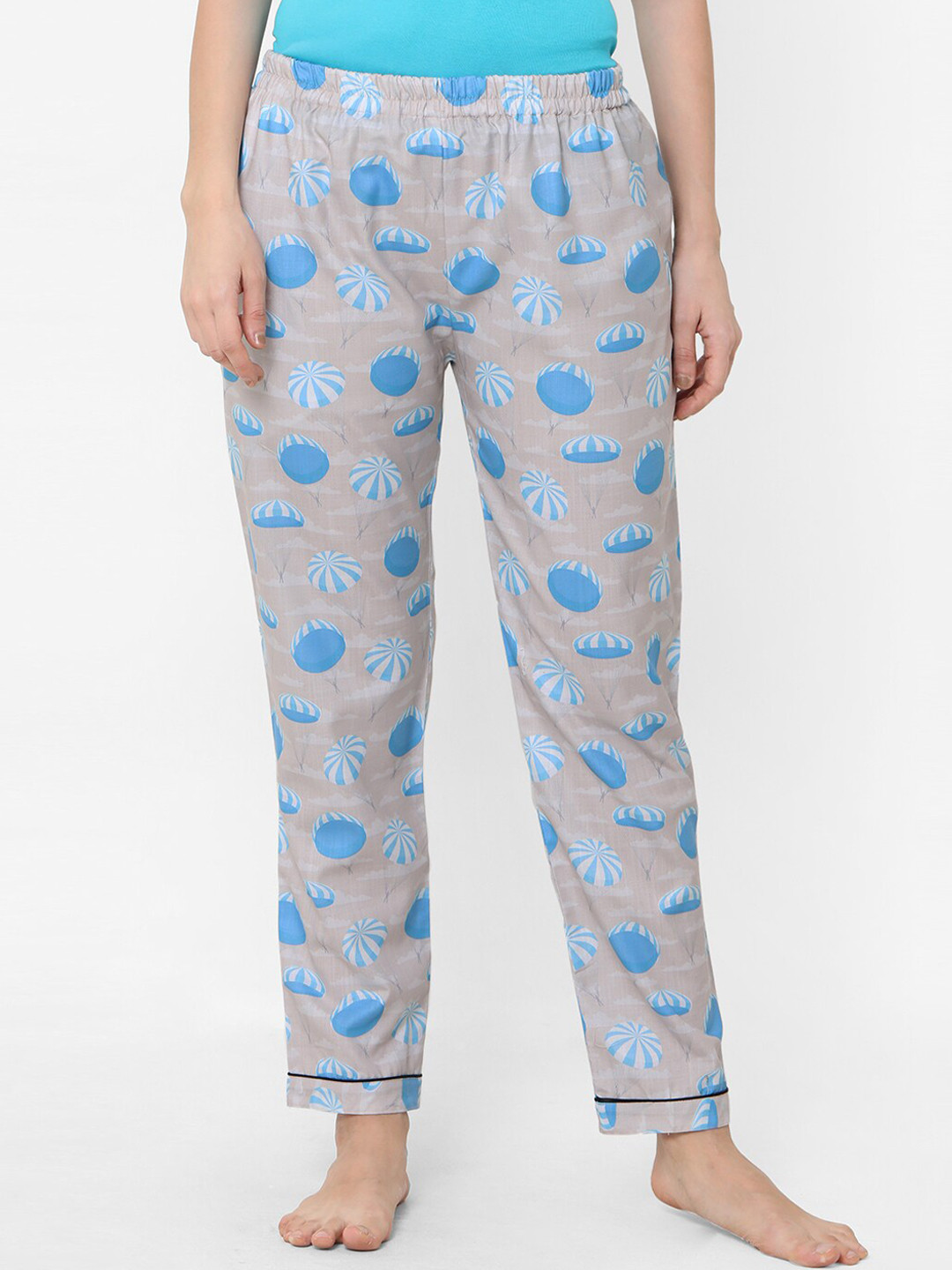 

FashionRack Women Cream-Coloured & Blue Cotton Printed Lounge Pants