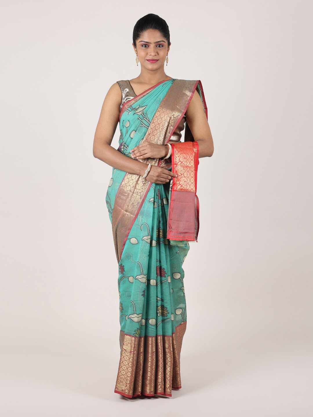 

Pothys Green & Red Woven Design Art Silk Saree