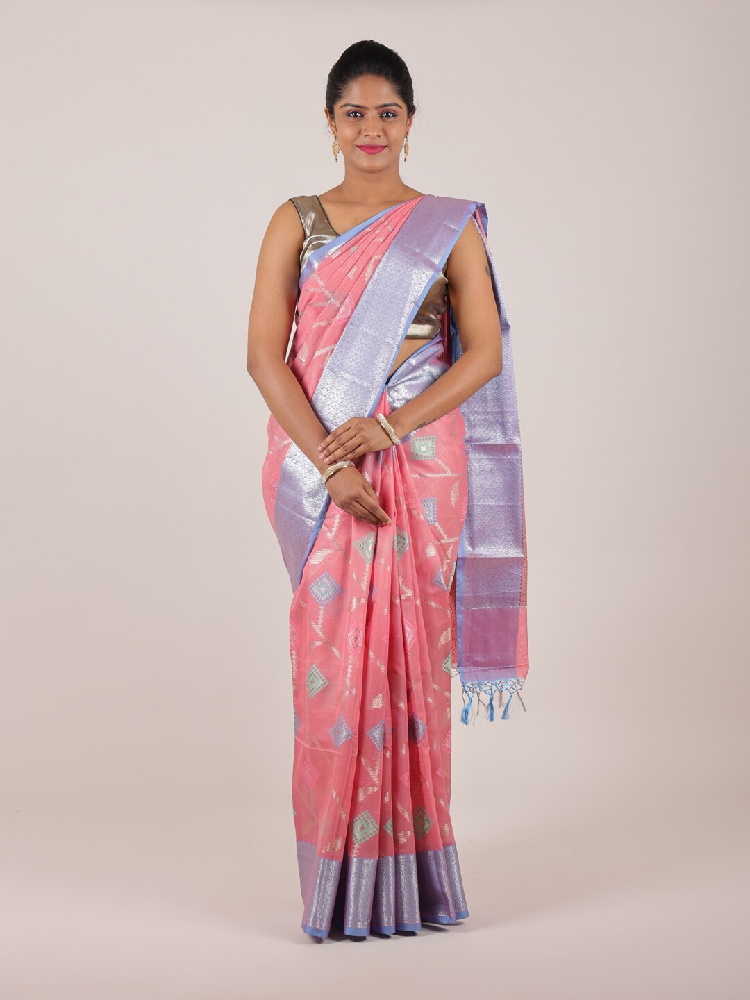 

Pothys Pink & Blue Ethnic Motifs Saree