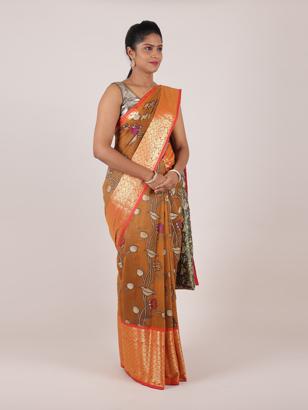 

Pothys Yellow & Orange Woven Design Zari Art Silk Saree