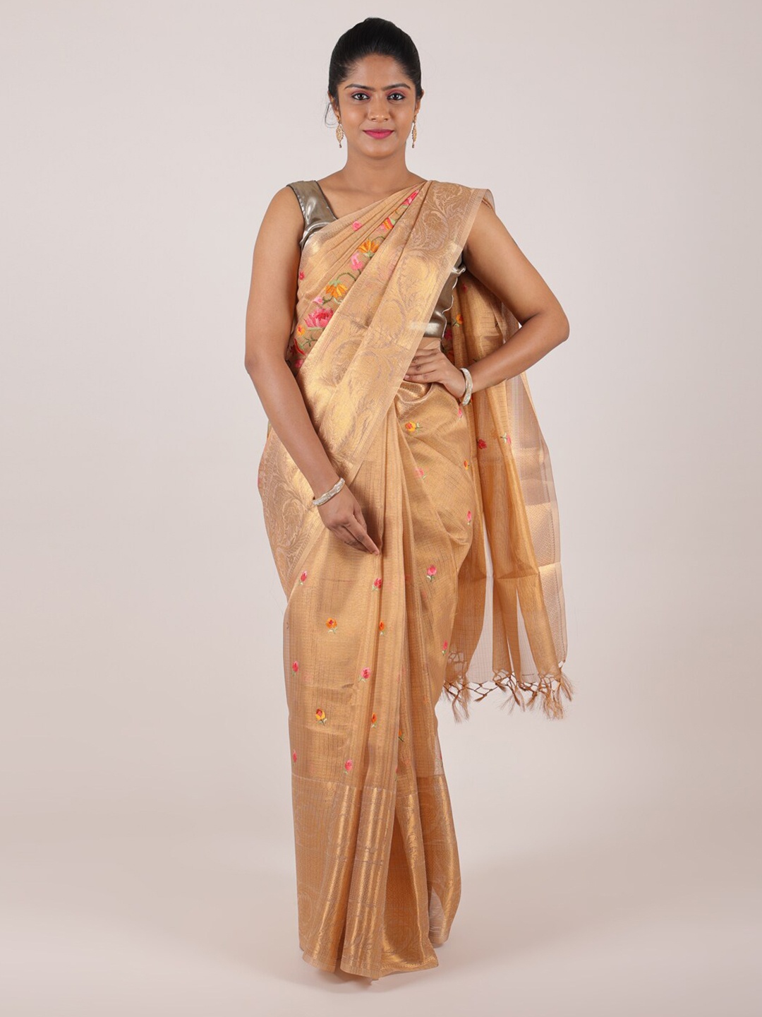 

Pothys Gold-Toned Ethnic Motifs Zari Art Silk Saree