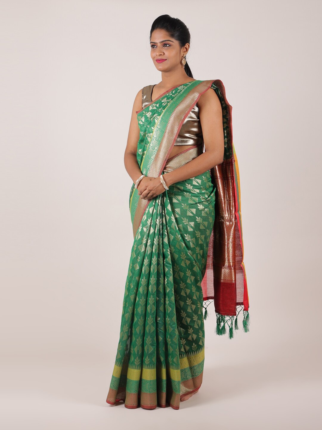 

Pothys Green & Red Woven Design Zari Saree