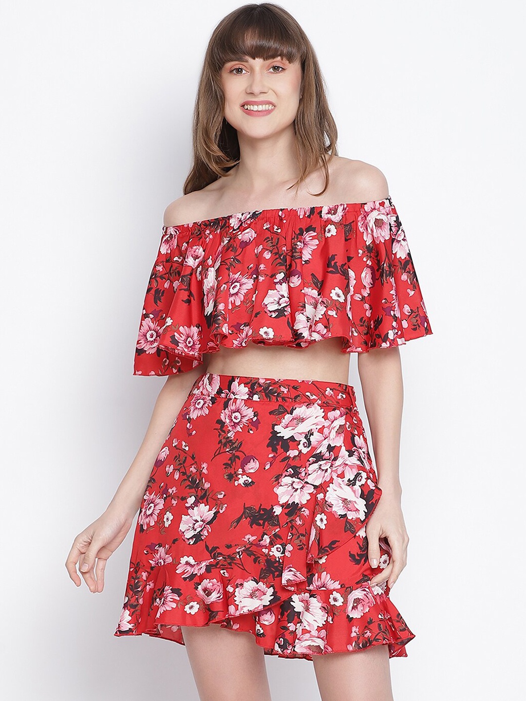 

DRAAX FASHIONS Women Red Floral Co-Ord Set
