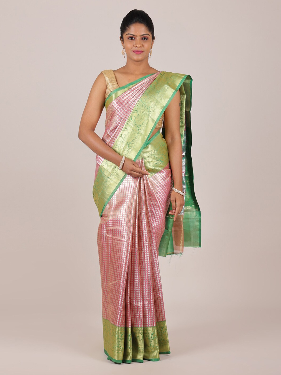 

Pothys Pink & Green Woven Design Saree