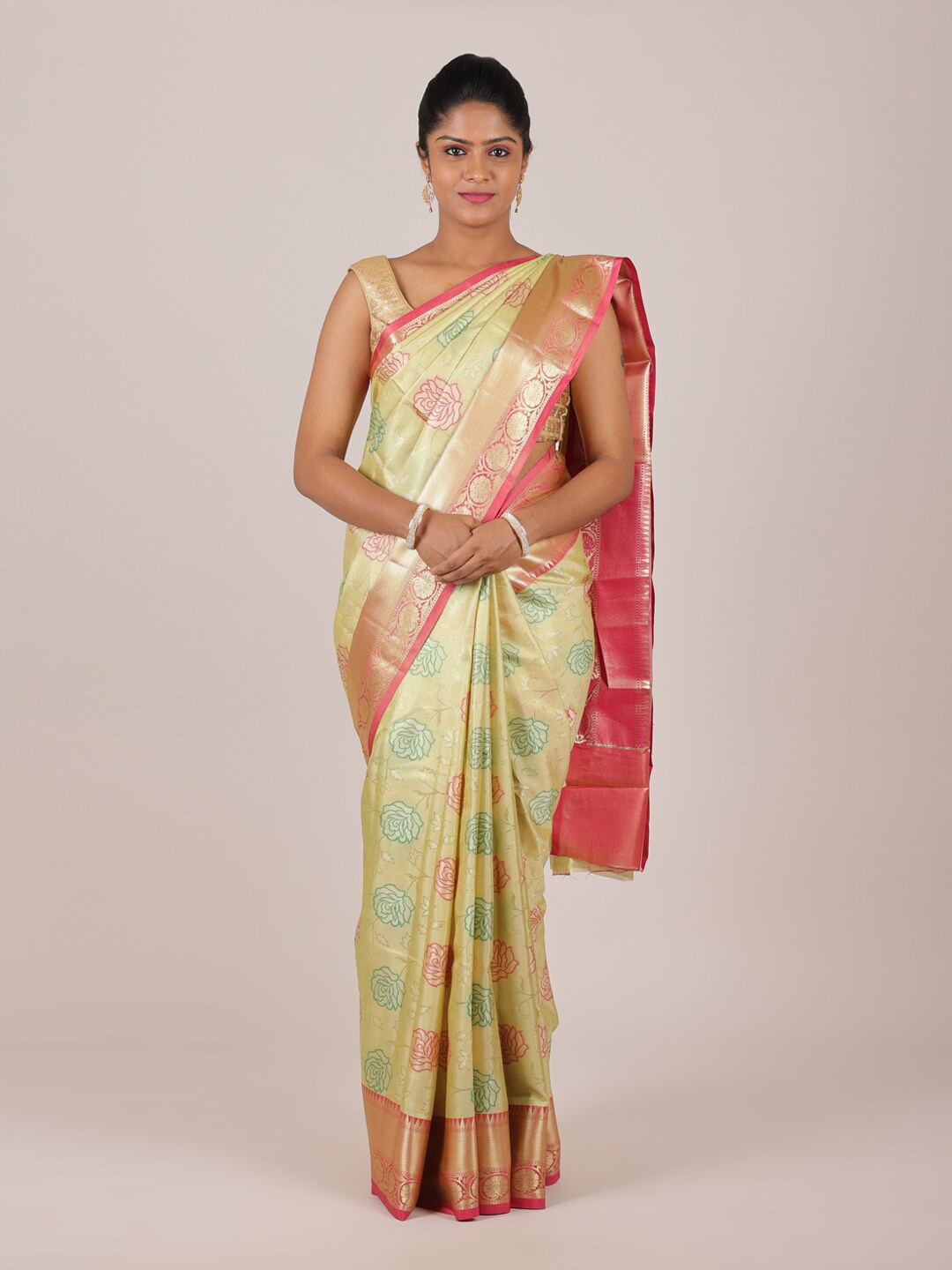 

Pothys Cream-Coloured Floral Woven Design Cotton Blend Saree