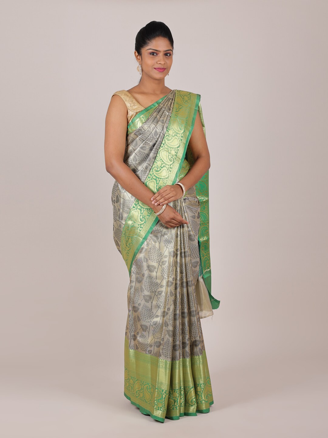 

Pothys Grey & Green Ethnic Motifs Saree
