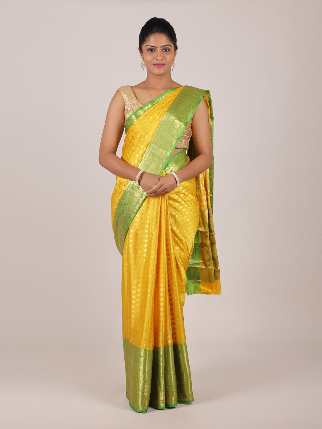 

Pothys Yellow & Gold-Toned Woven Design Zari Saree