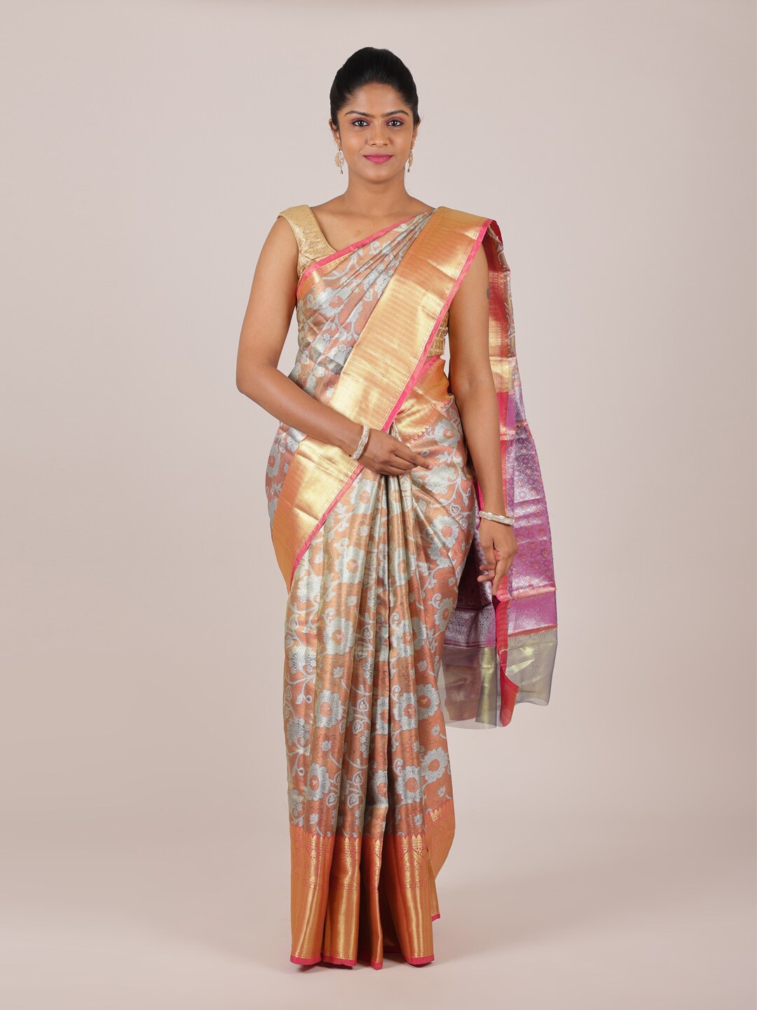 

Pothys Tan & Gold-Toned Ethnic Motifs Saree