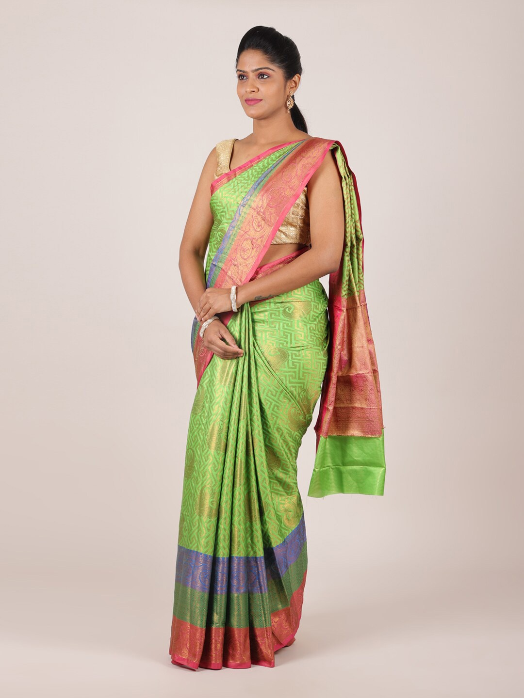 

Pothys Green & Pink Woven Design Zari Saree