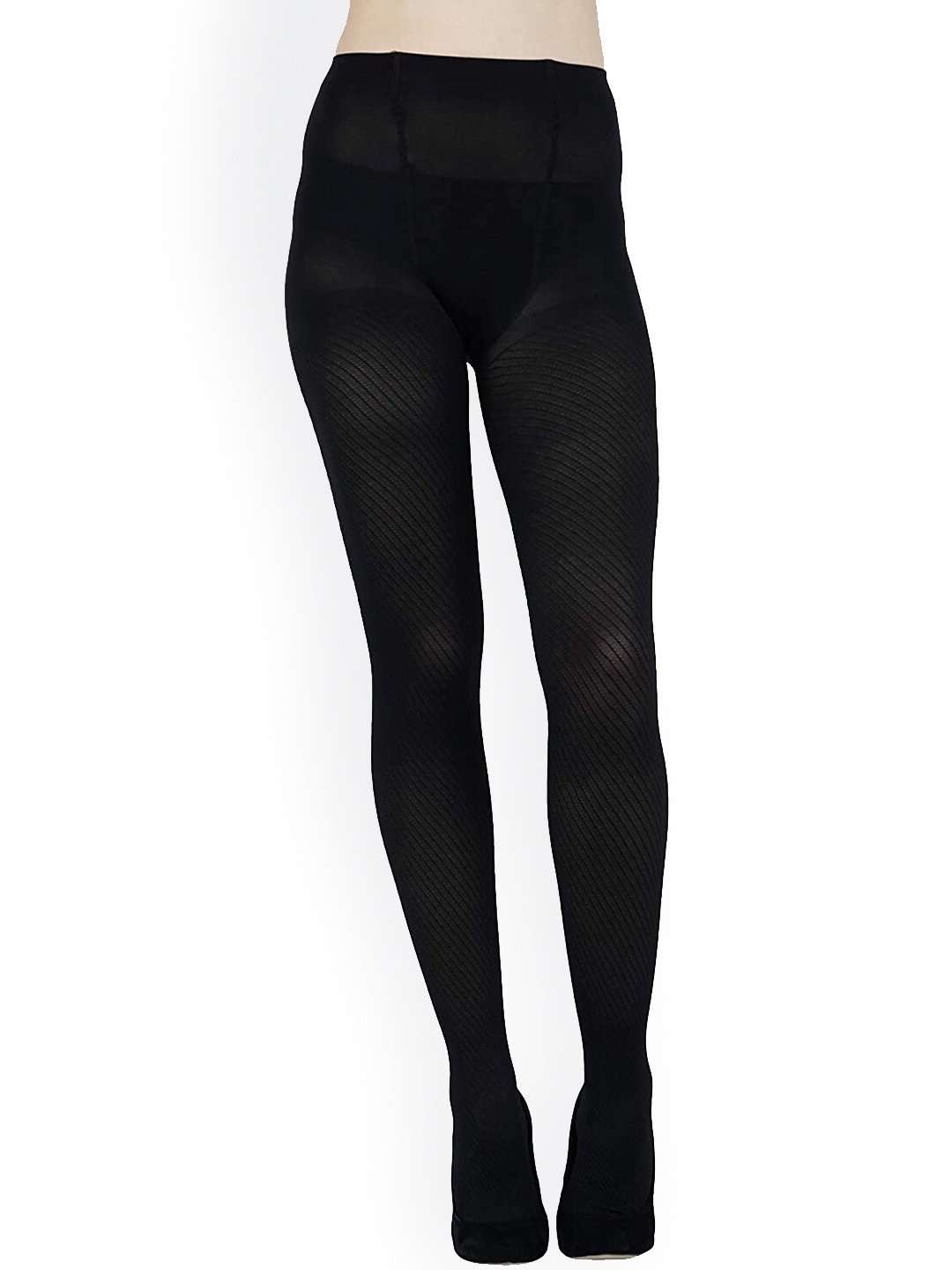 

N2S NEXT2SKIN Women Black Striped Opaque Pantyhose Stockings