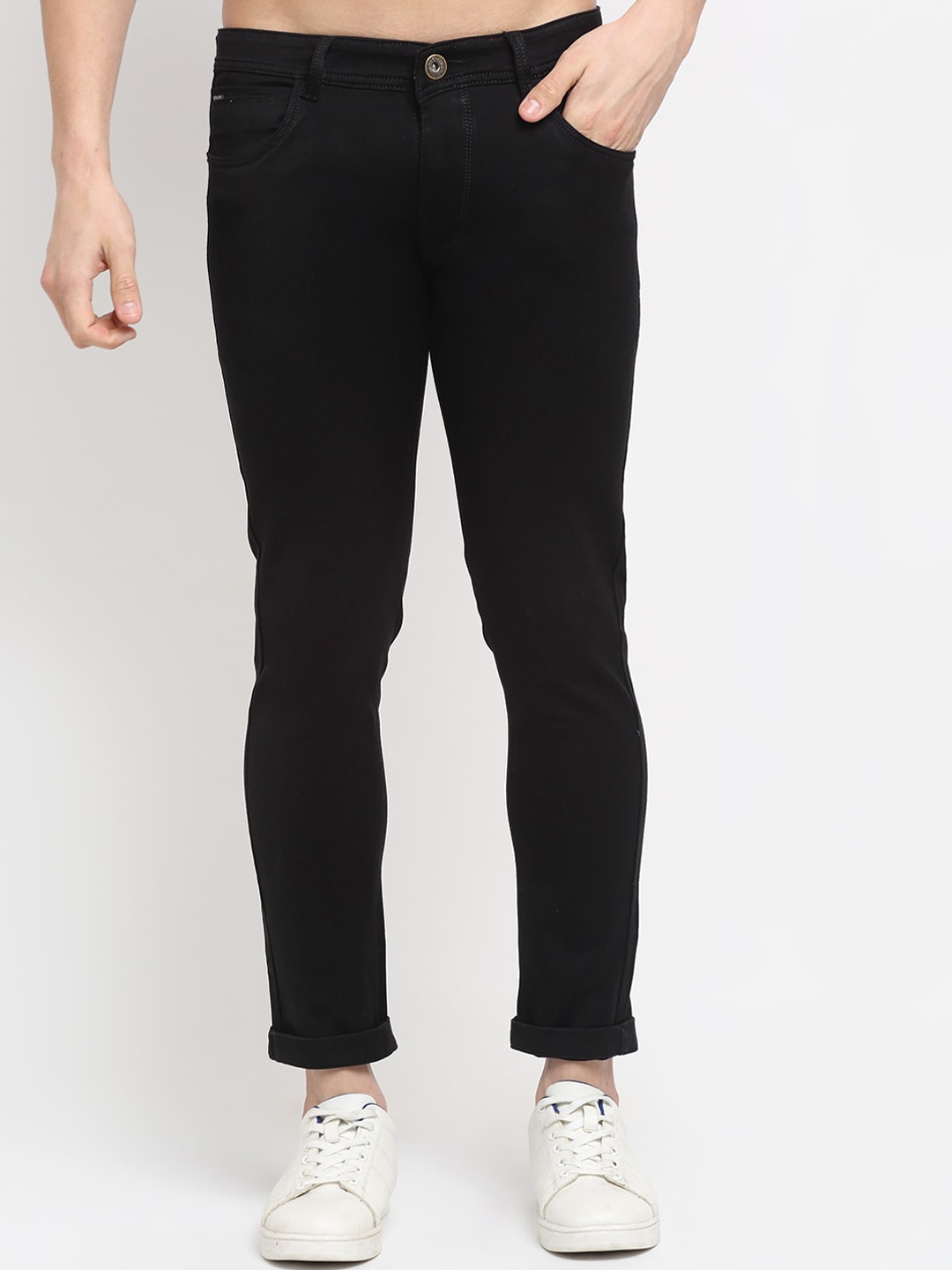 

Rodamo Men Black Slim Fit Stretchable Cropped Jeans