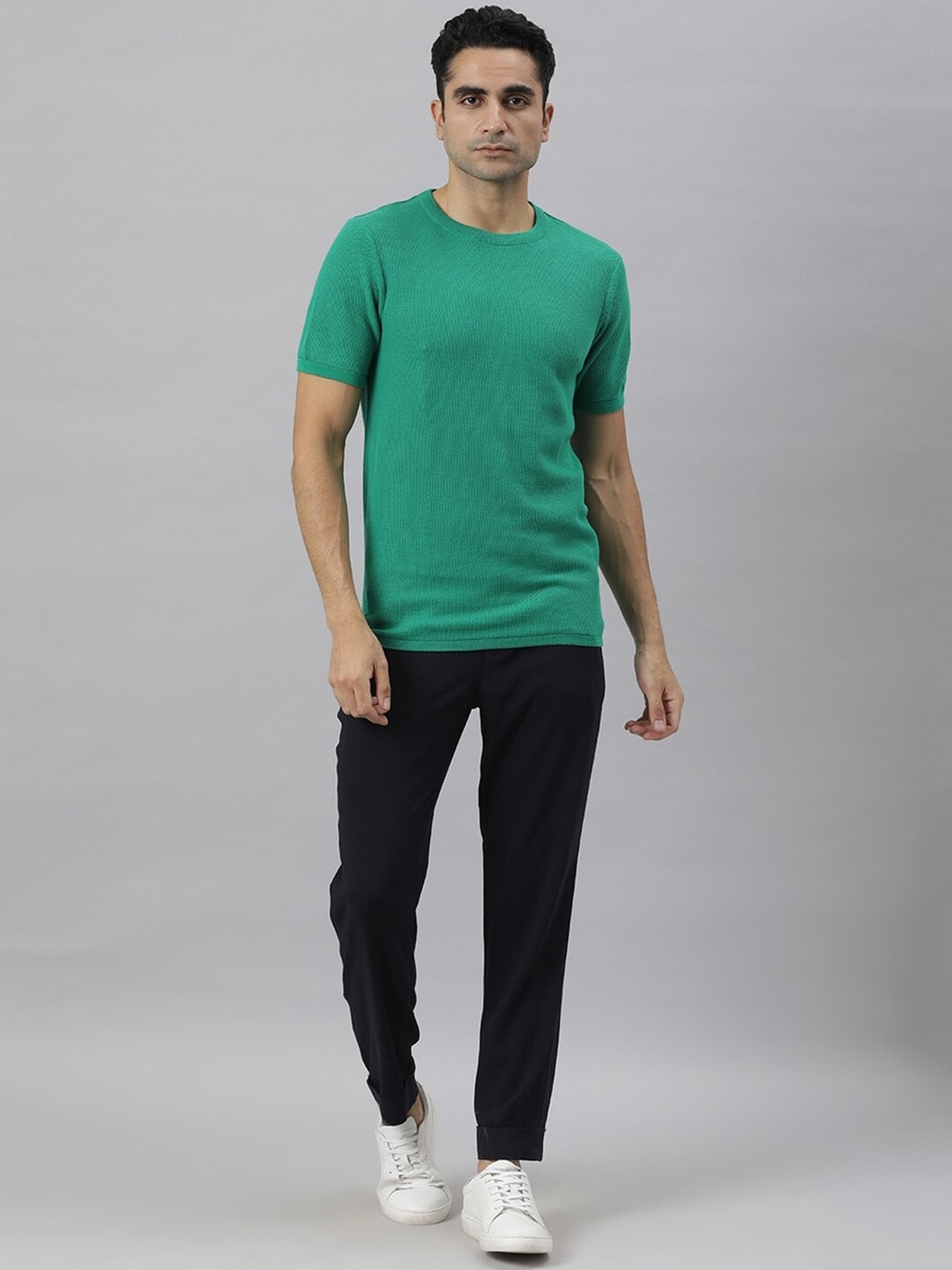 

RARE RABBIT Men Clue Pure Cotton Slim Fit T-Shirt, Green