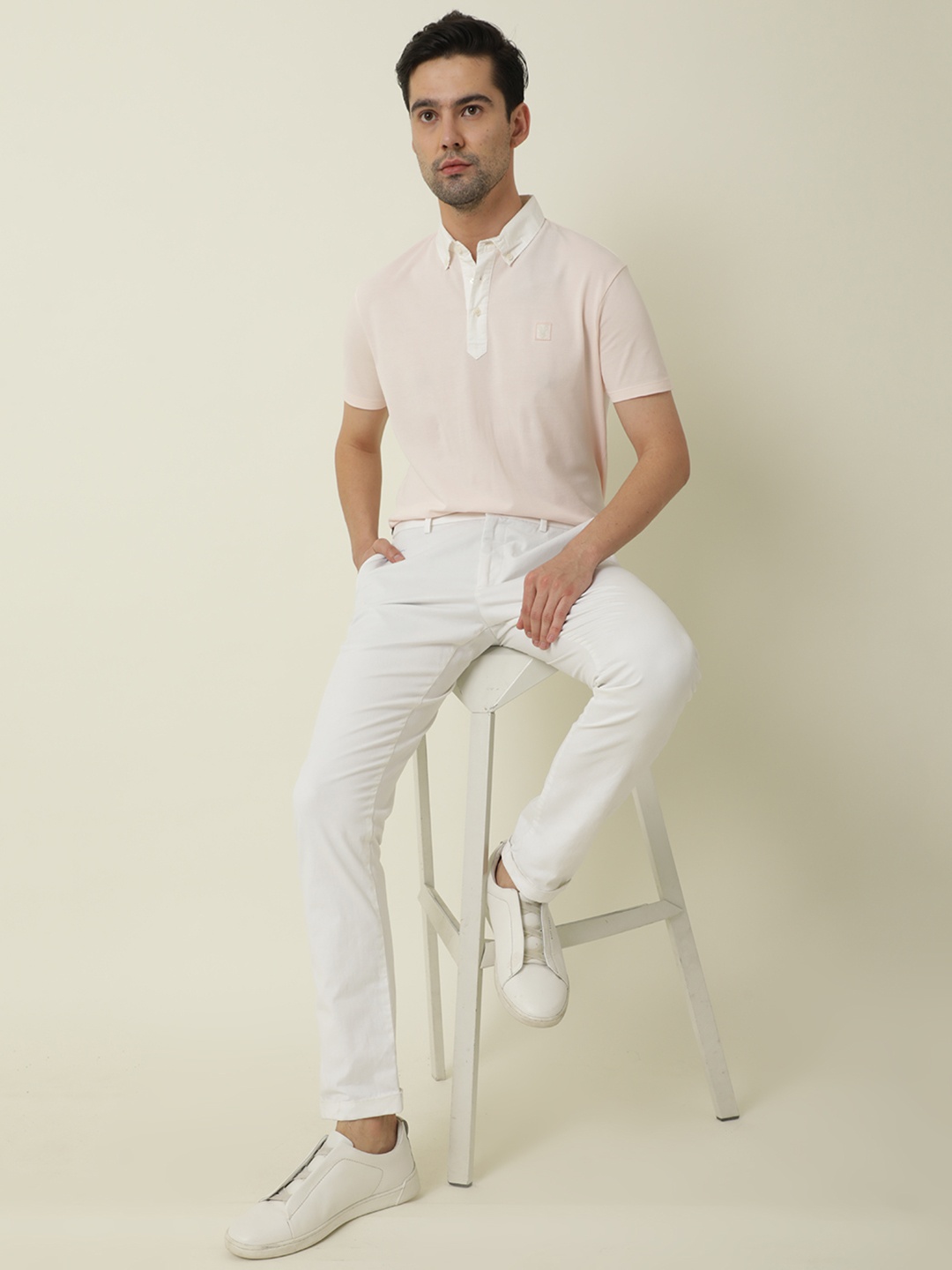 

RARE RABBIT Men Parma Polo Collar Pure Cotton Slim Fit T-Shirt, Pink