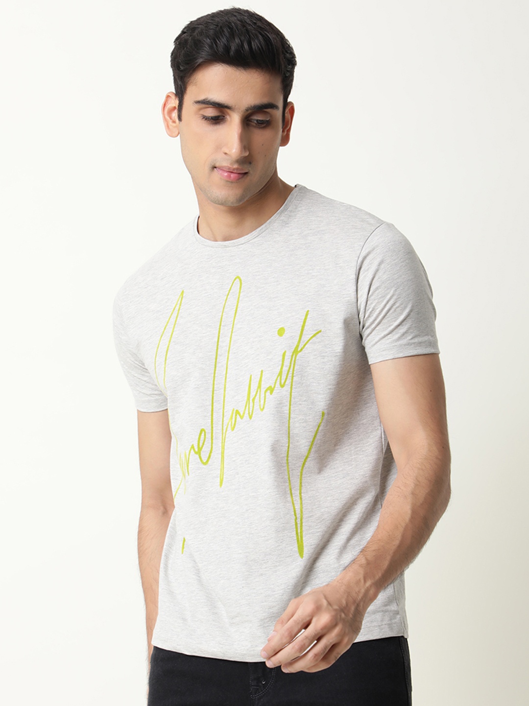 

RARE RABBIT Men Berg Typography Printed Slim Fit T-Shirt, Grey