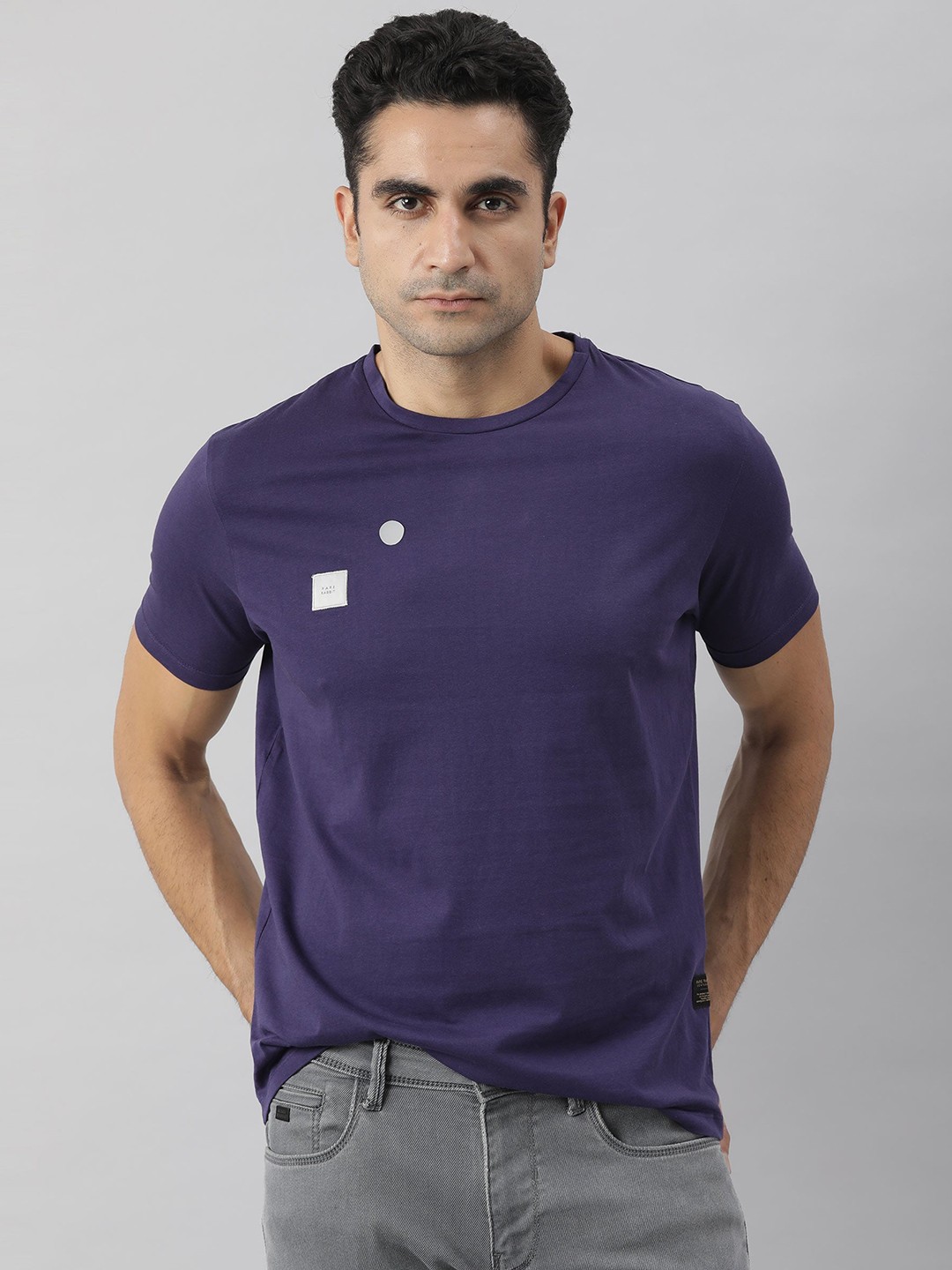 

RARE RABBIT Men Myria Pure Cotton Slim Fit T-Shirt, Purple