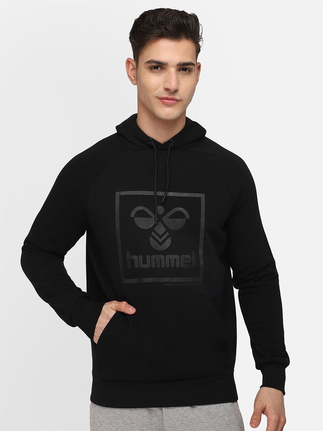 

hummel Men Black Printed Hooded Sweatshirt