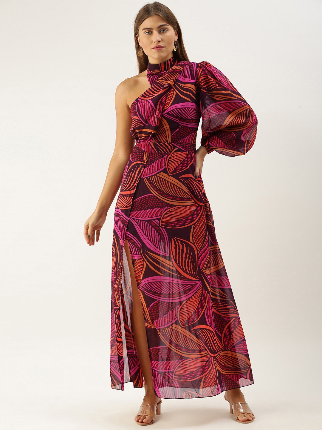 

DODO & MOA Pink One Shoulder Georgette Maxi Dress