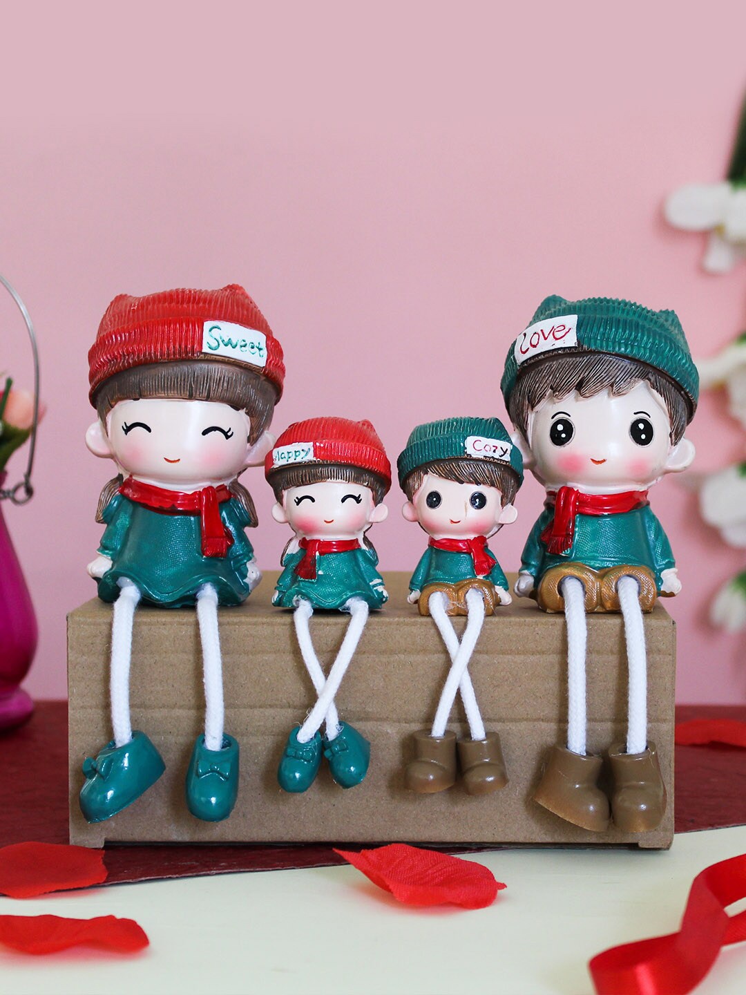 

TIED RIBBONS Set of 4 Long Leg Family Couple Showpiece, Green