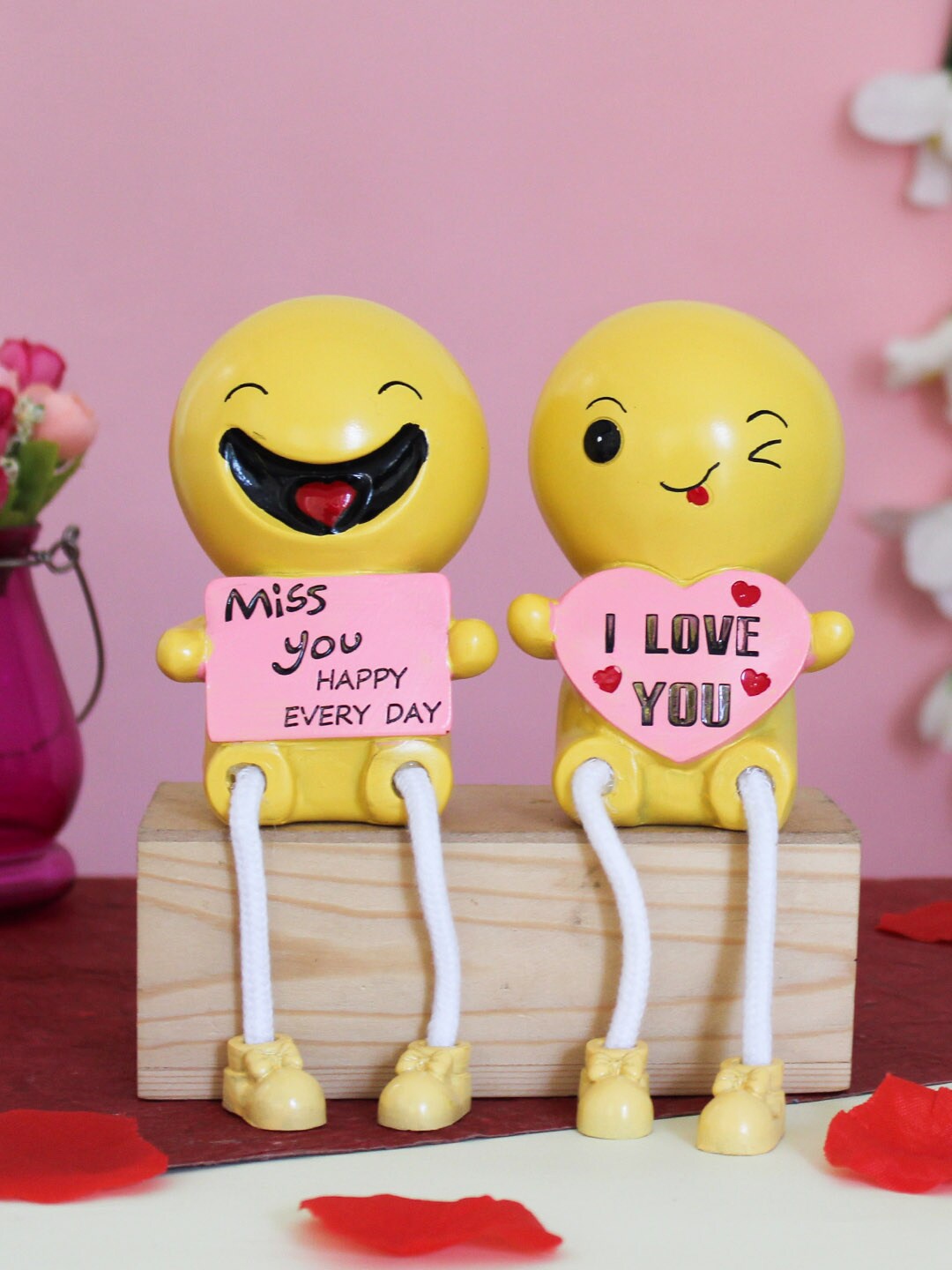 

TIED RIBBONS Set of 2 Yellow Smiley Long Leg Couple Decorative Showpiece