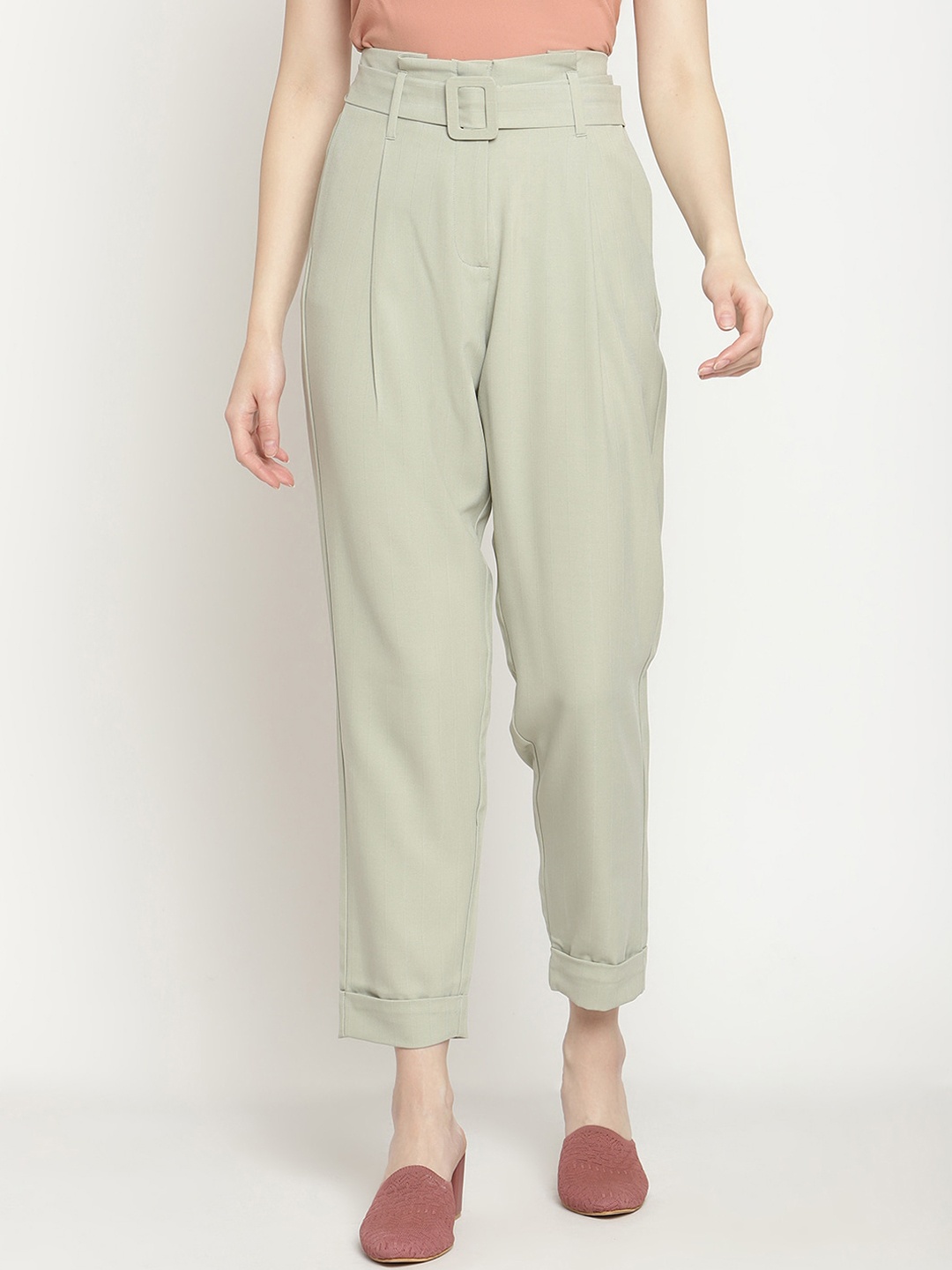 

Madame Women Green Pleated Trousers