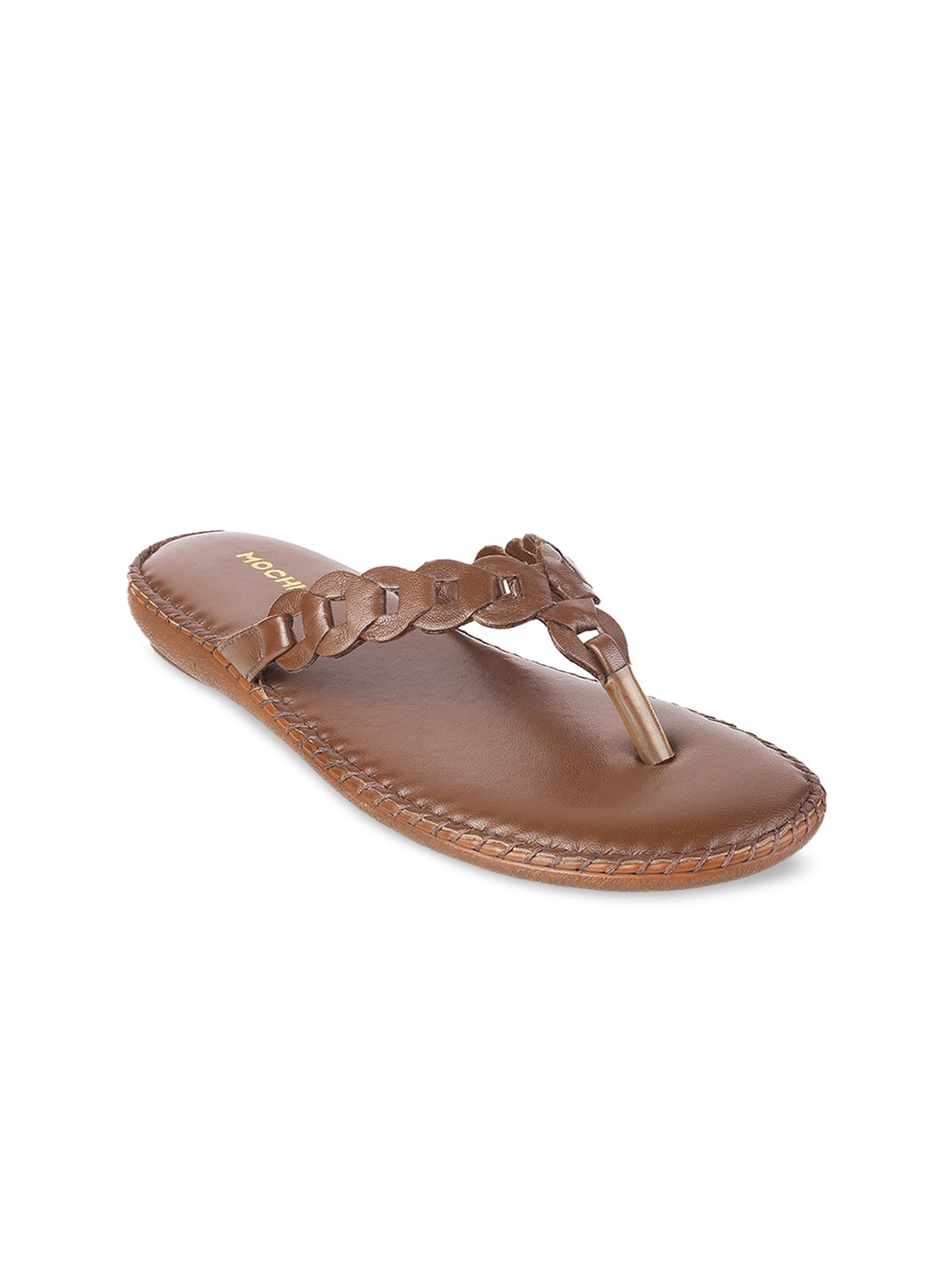 

Mochi Women Tan Embellished T-Strap Flats