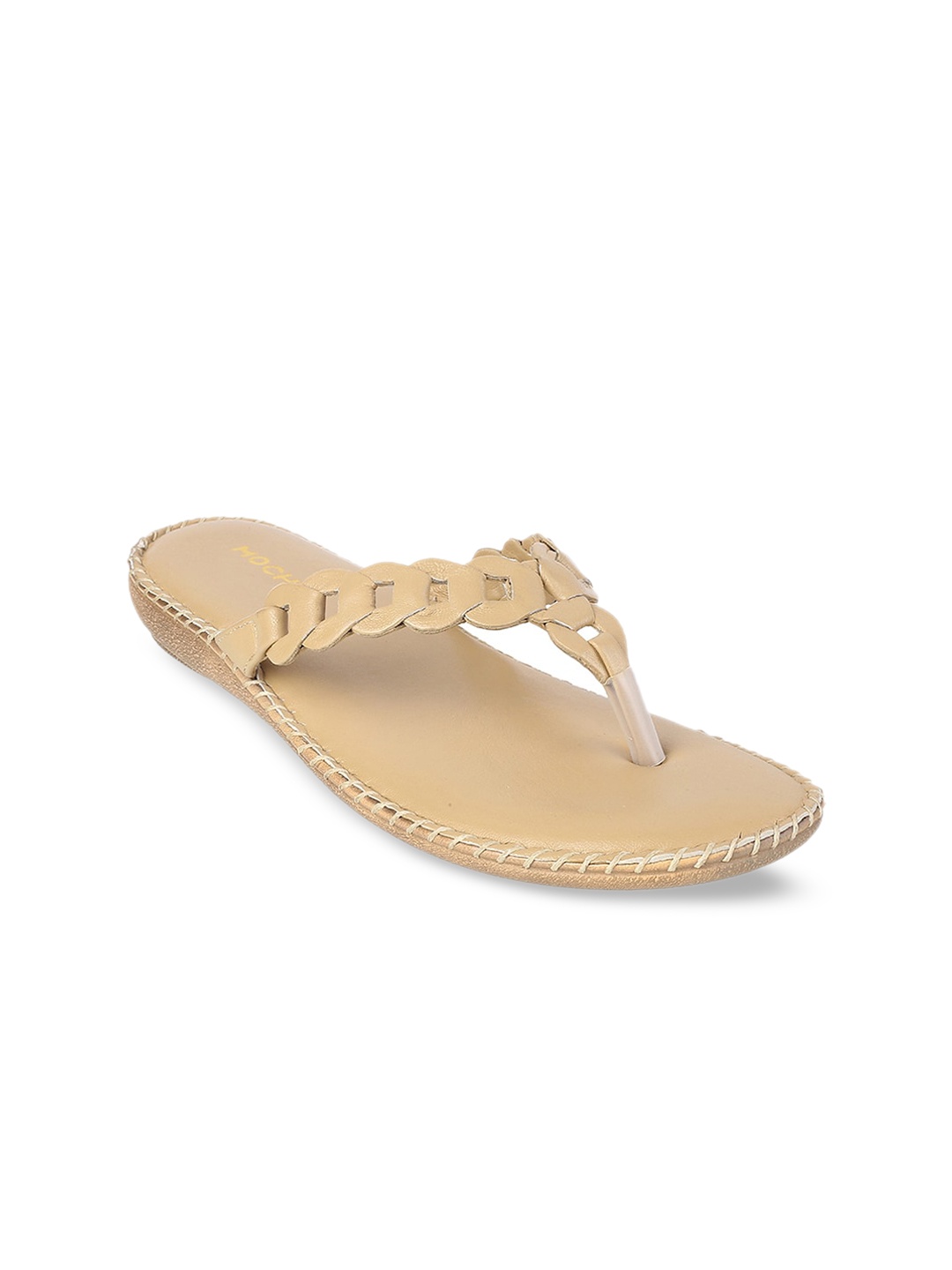 

Mochi Women Beige T-Strap Flats