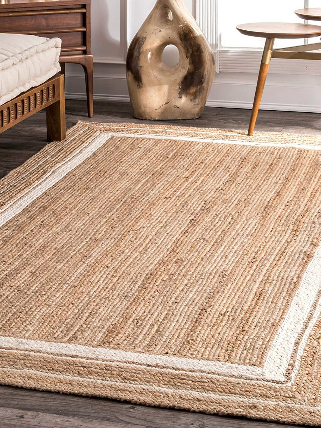 

HABERE INDIA Beige Braided Jute Carpet