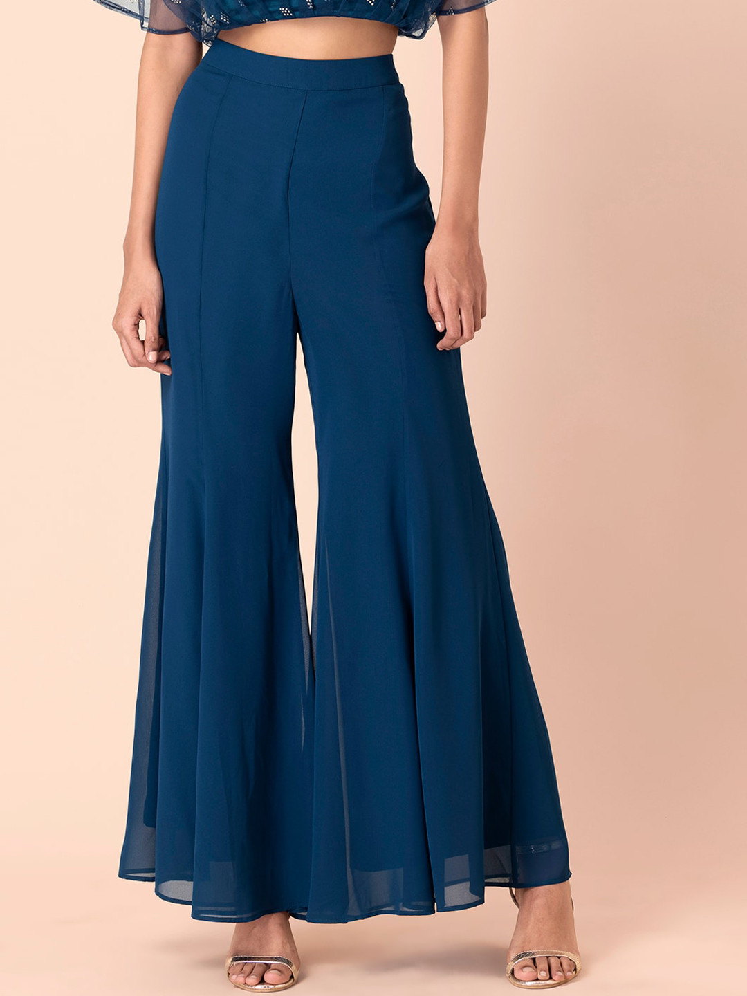 

INDYA Women Teal Flared Bootcut Trousers