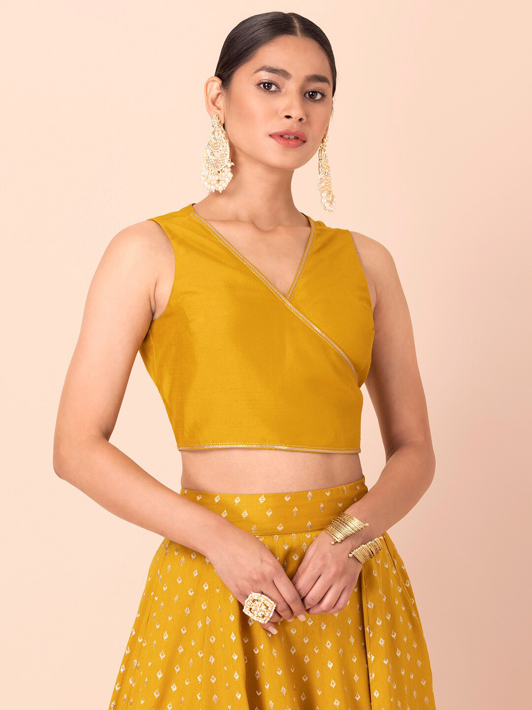 

INDYA Mustard Yellow Wrap Crop Top