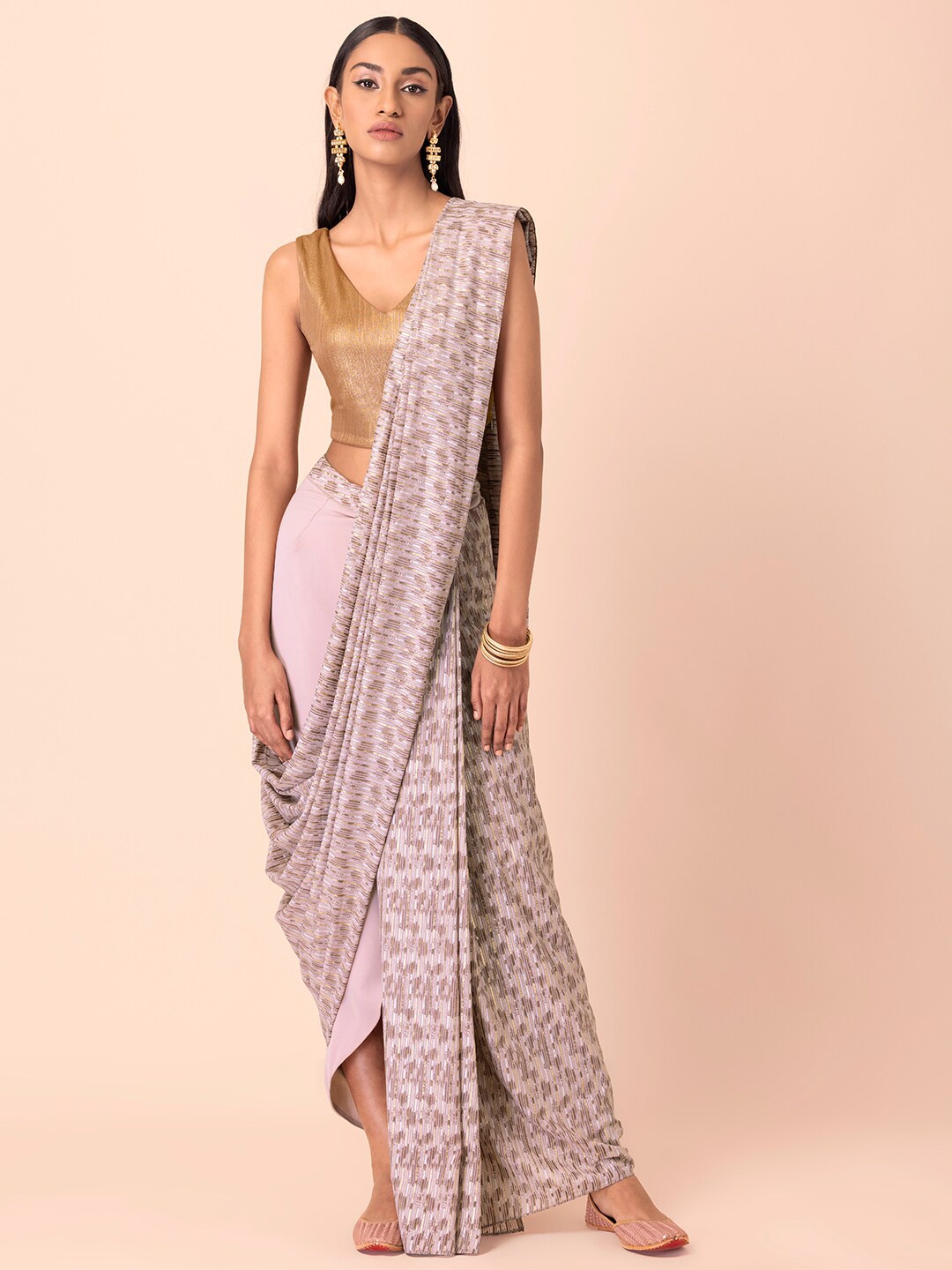 

INDYA Pink & Gold-Toned Ready to Wear Saree