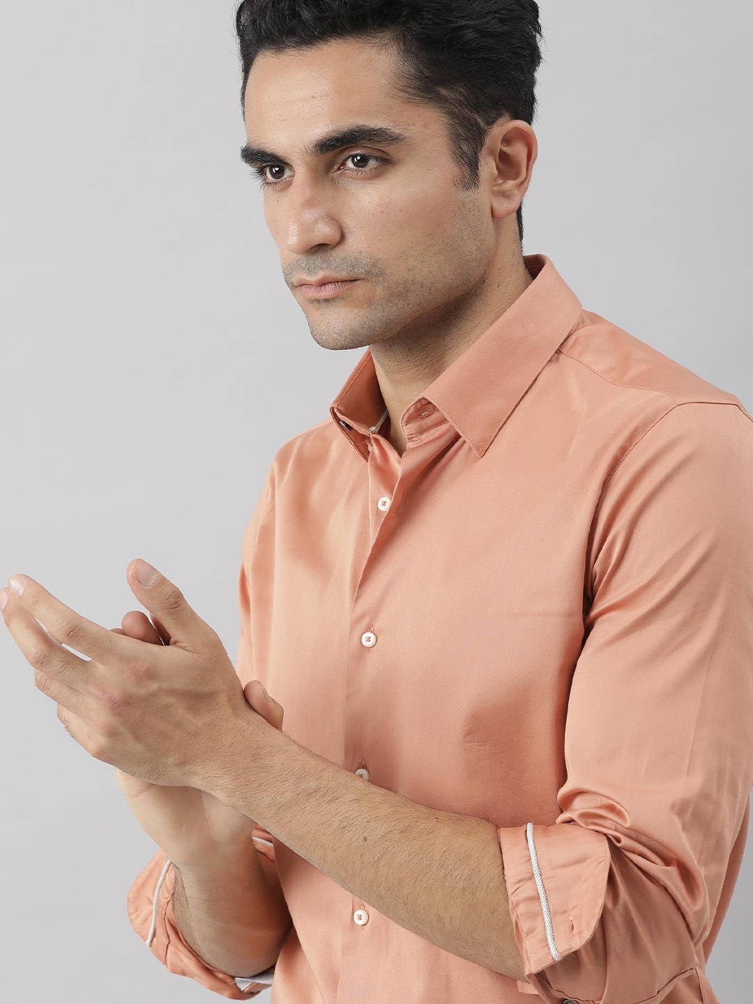 

RARE RABBIT Men Como Regular Fit Cotton Shirt, Orange