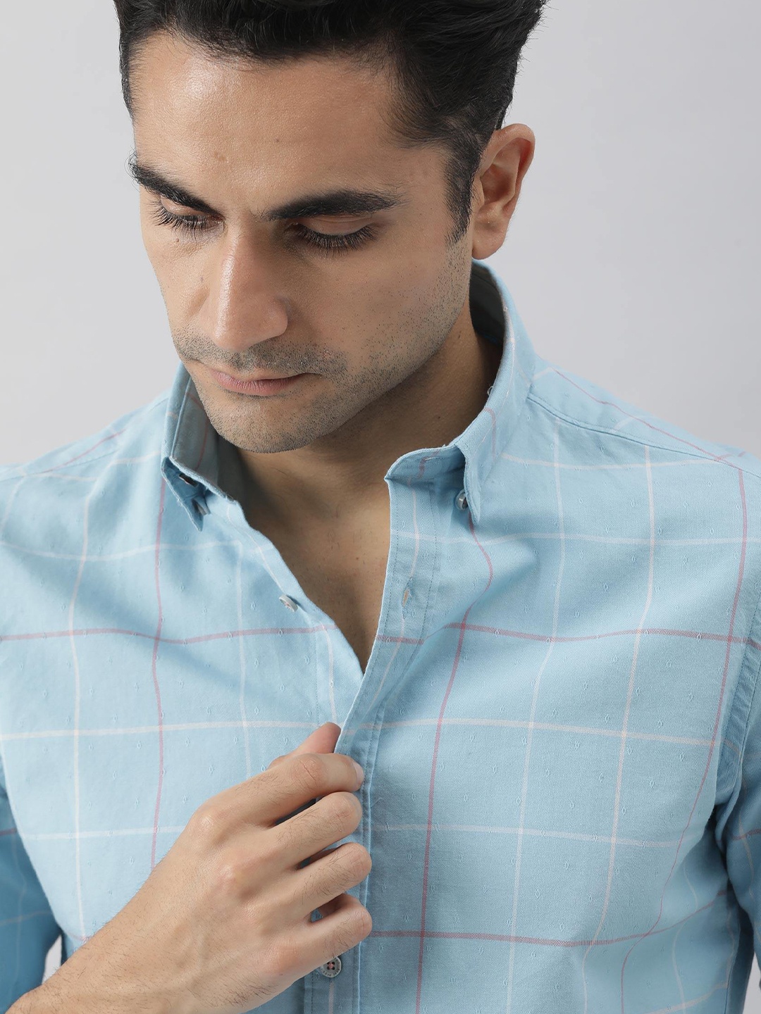 

RARE RABBIT Men Dublin Regular Fit Checked Shirt, Blue