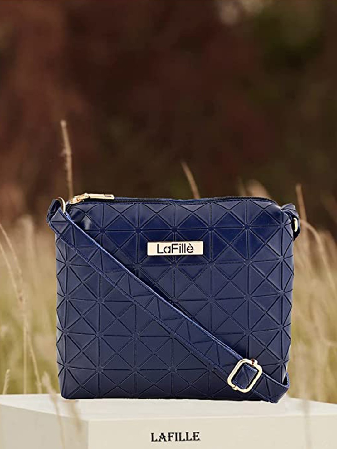 

LaFille Blue Textured PU Structured Sling Bag with Quilted