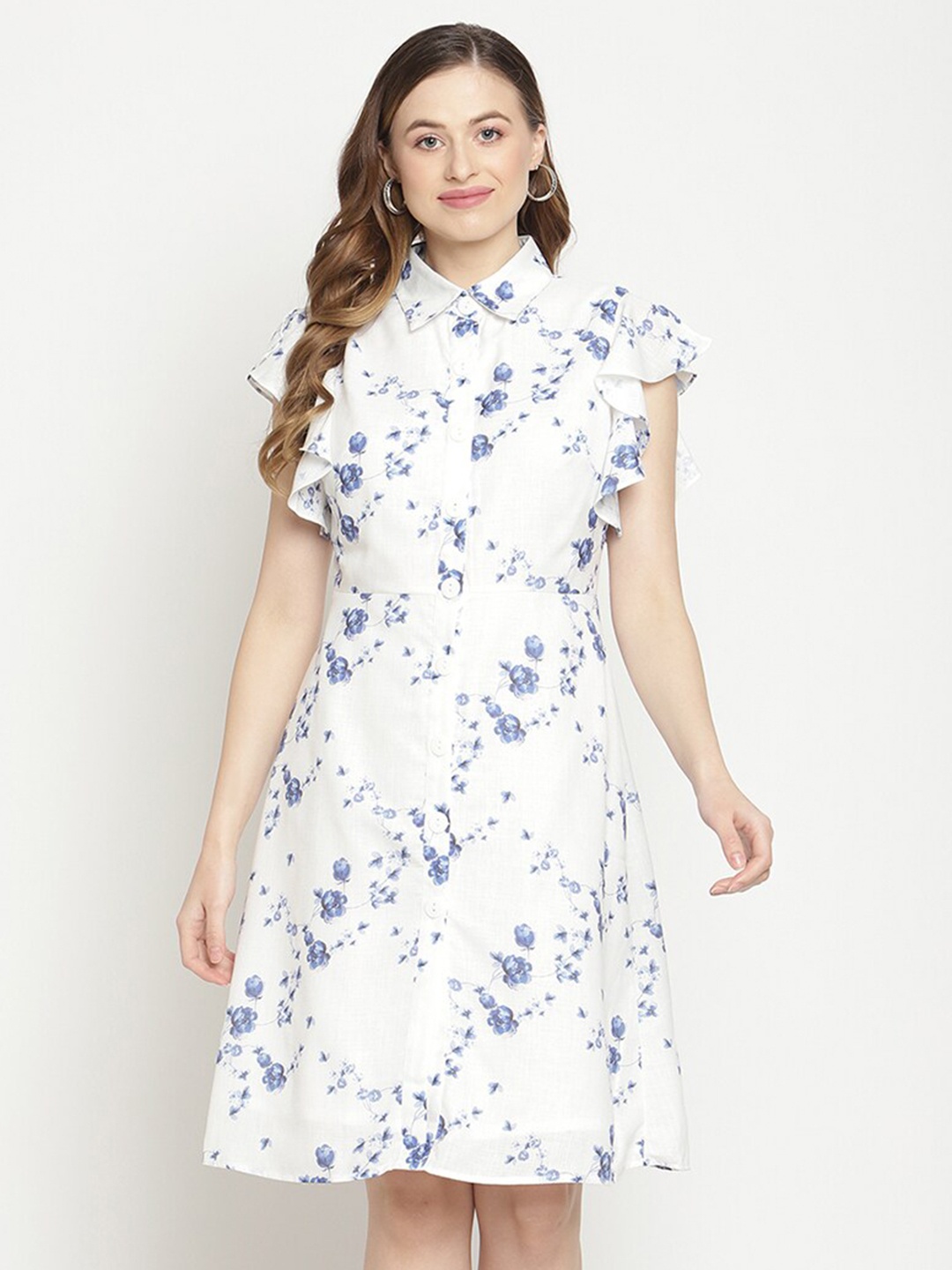 

Madame White & Blue Floral Shirt Dress
