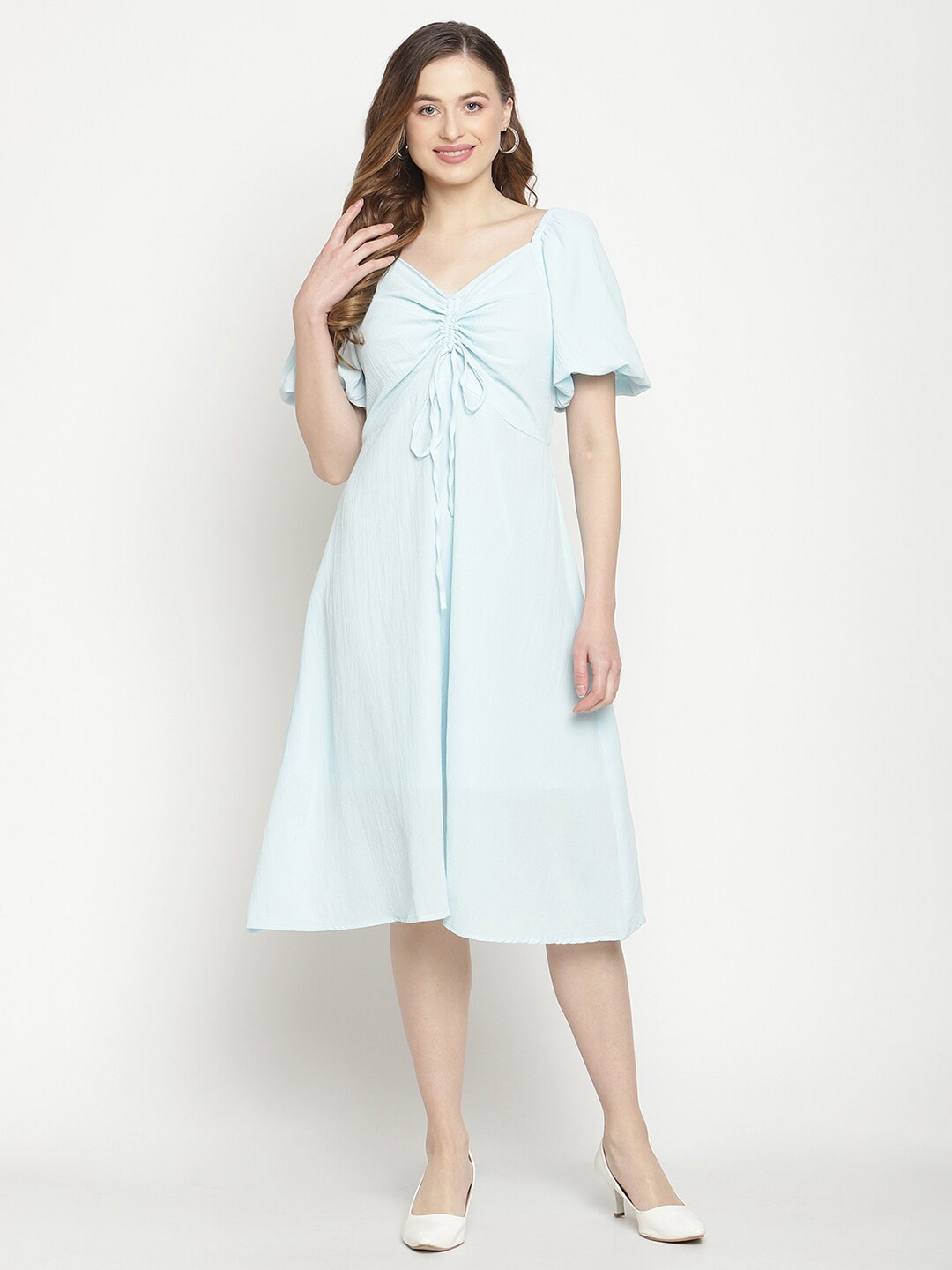 

Madame Sea Green Solid Fit & Flared Dress