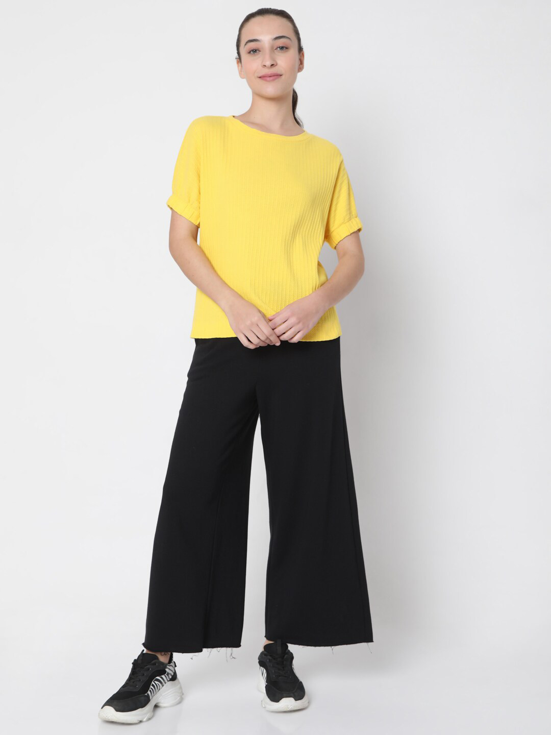 

Vero Moda Women Yellow Typography Pockets T-shirt