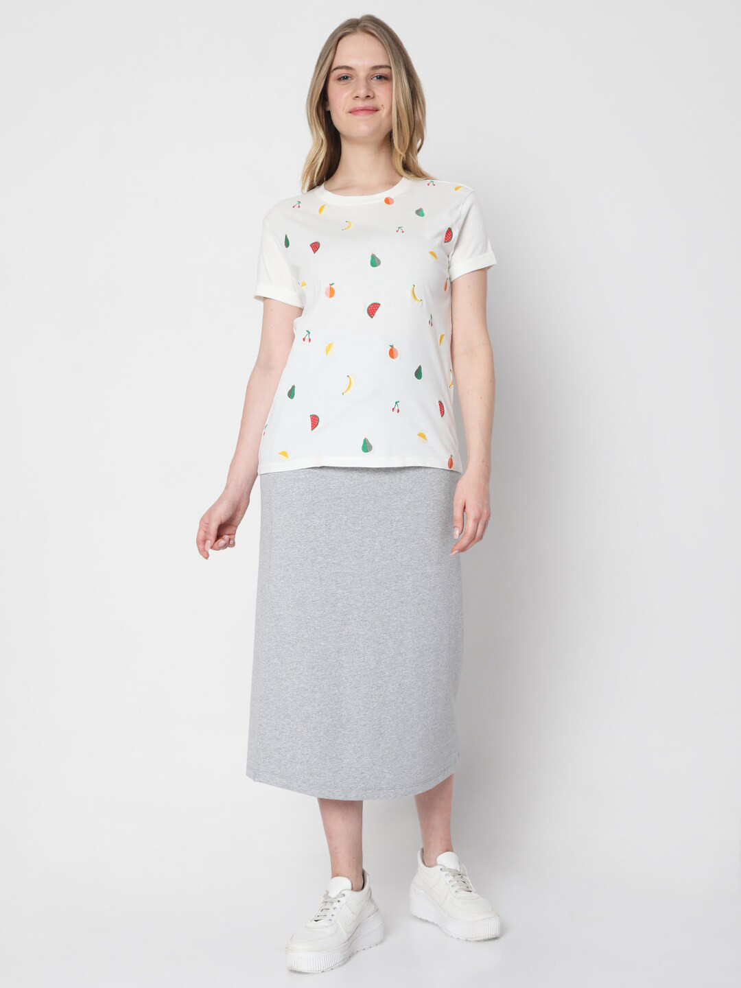 

Vero Moda Women White Printed Regular-Fit T-shirt