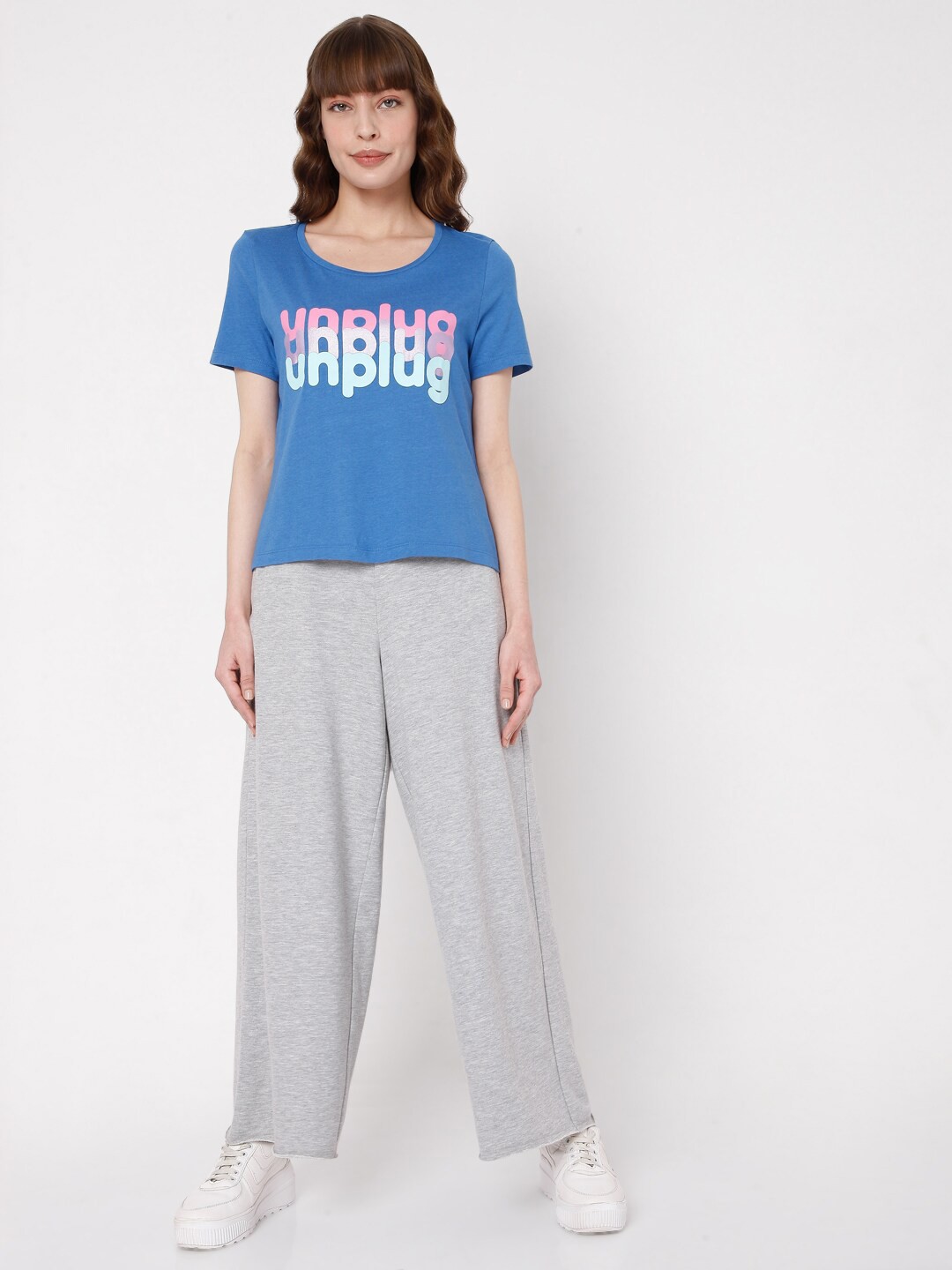 

Vero Moda Women Blue & Pink Printed Cotton Round Neck T-shirt