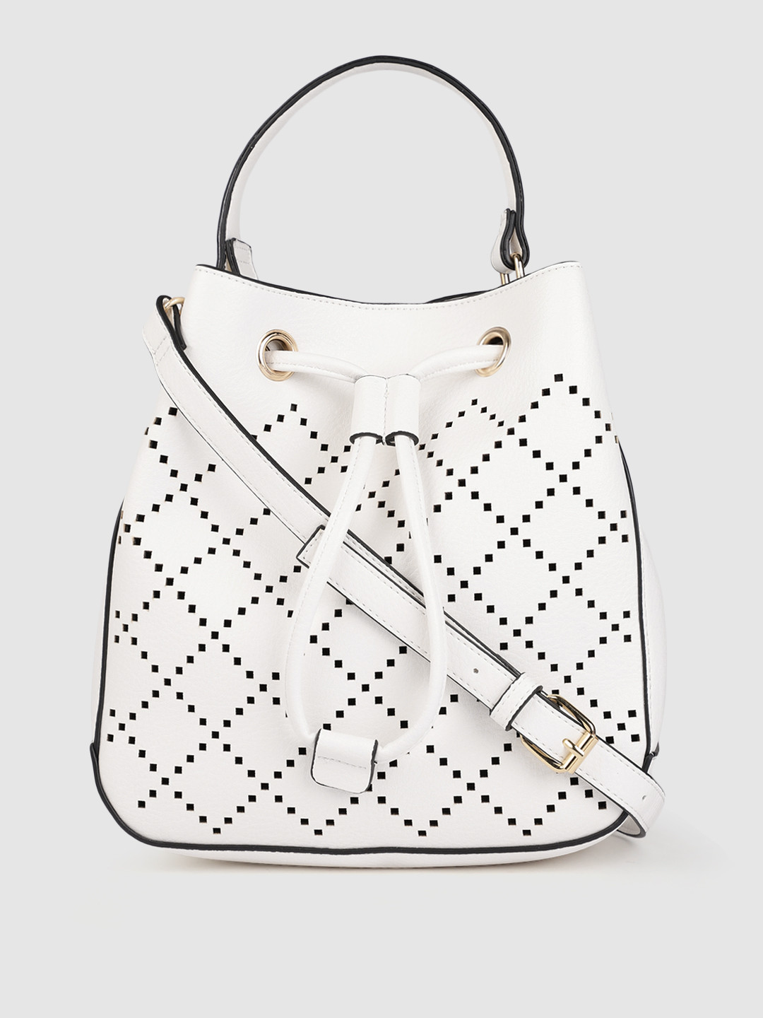 

Accessorize White Textured Handheld Bag with Cut Work