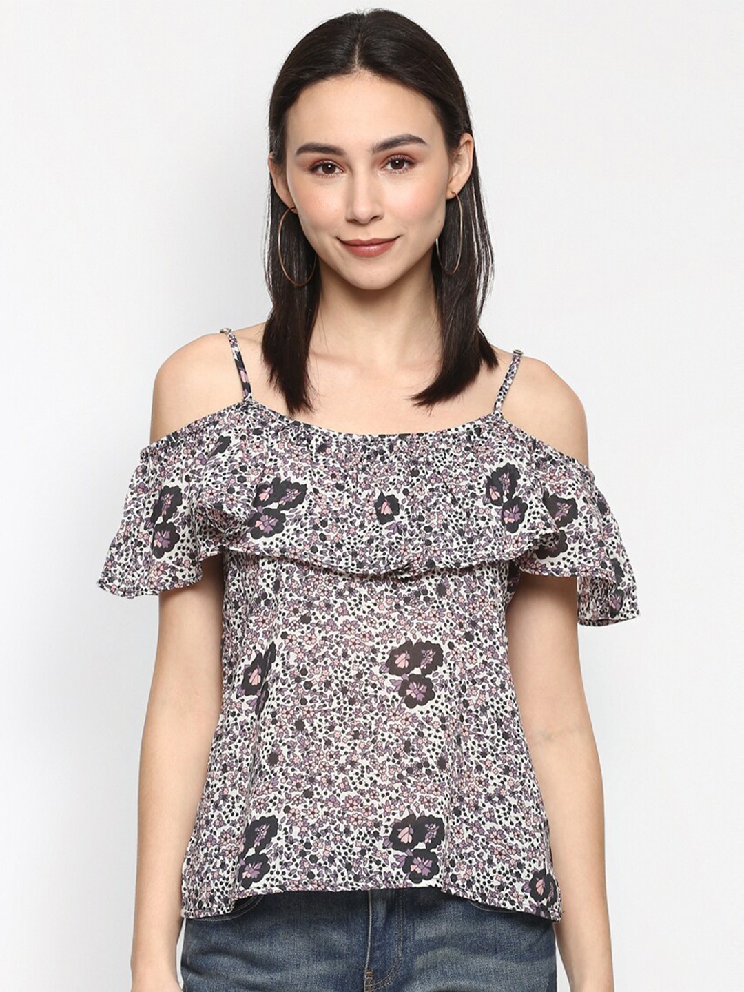 

Porsorte Purple Floral Printed Cotton Top