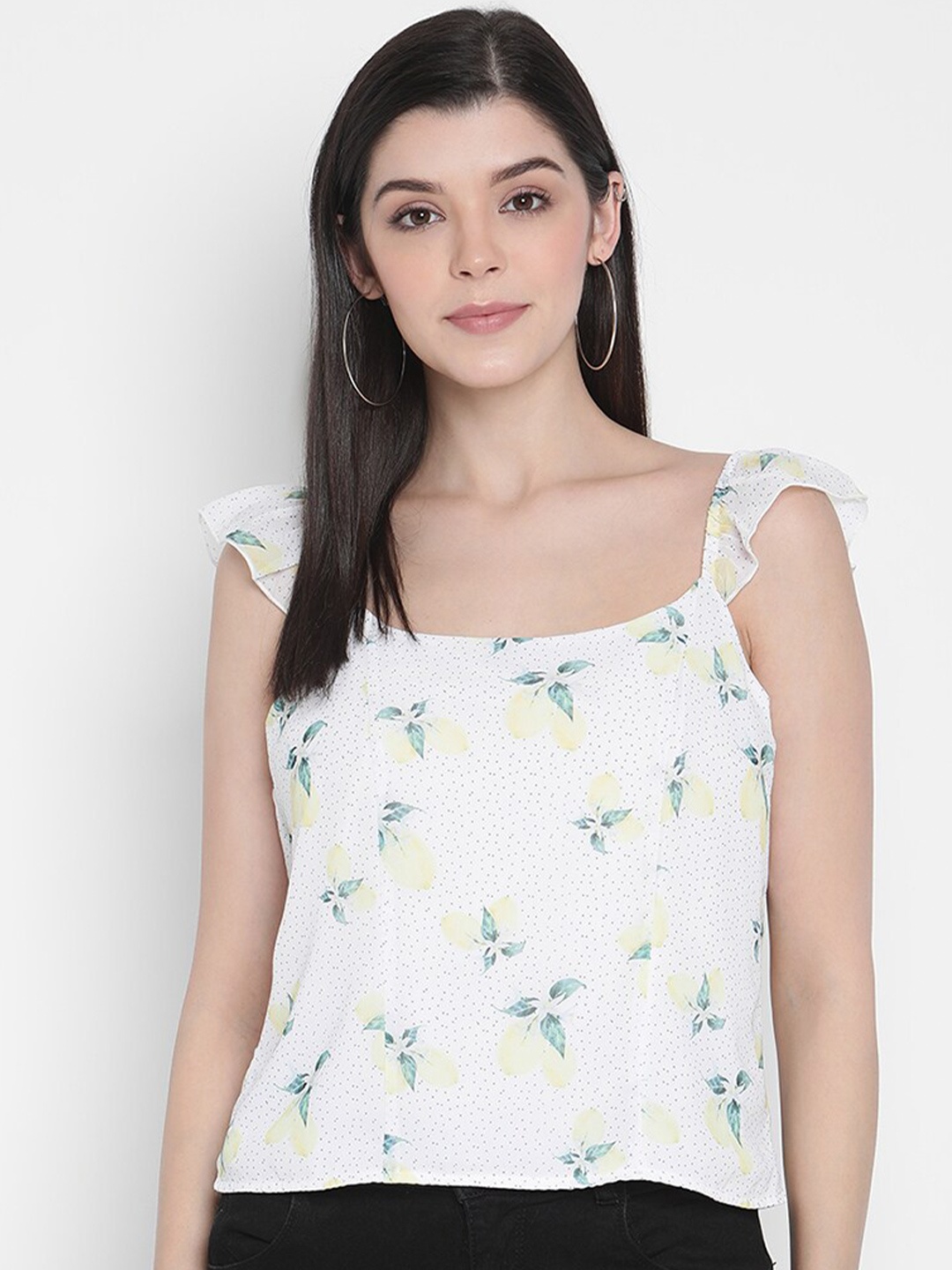 

Porsorte Off White Floral Print Georgette Top