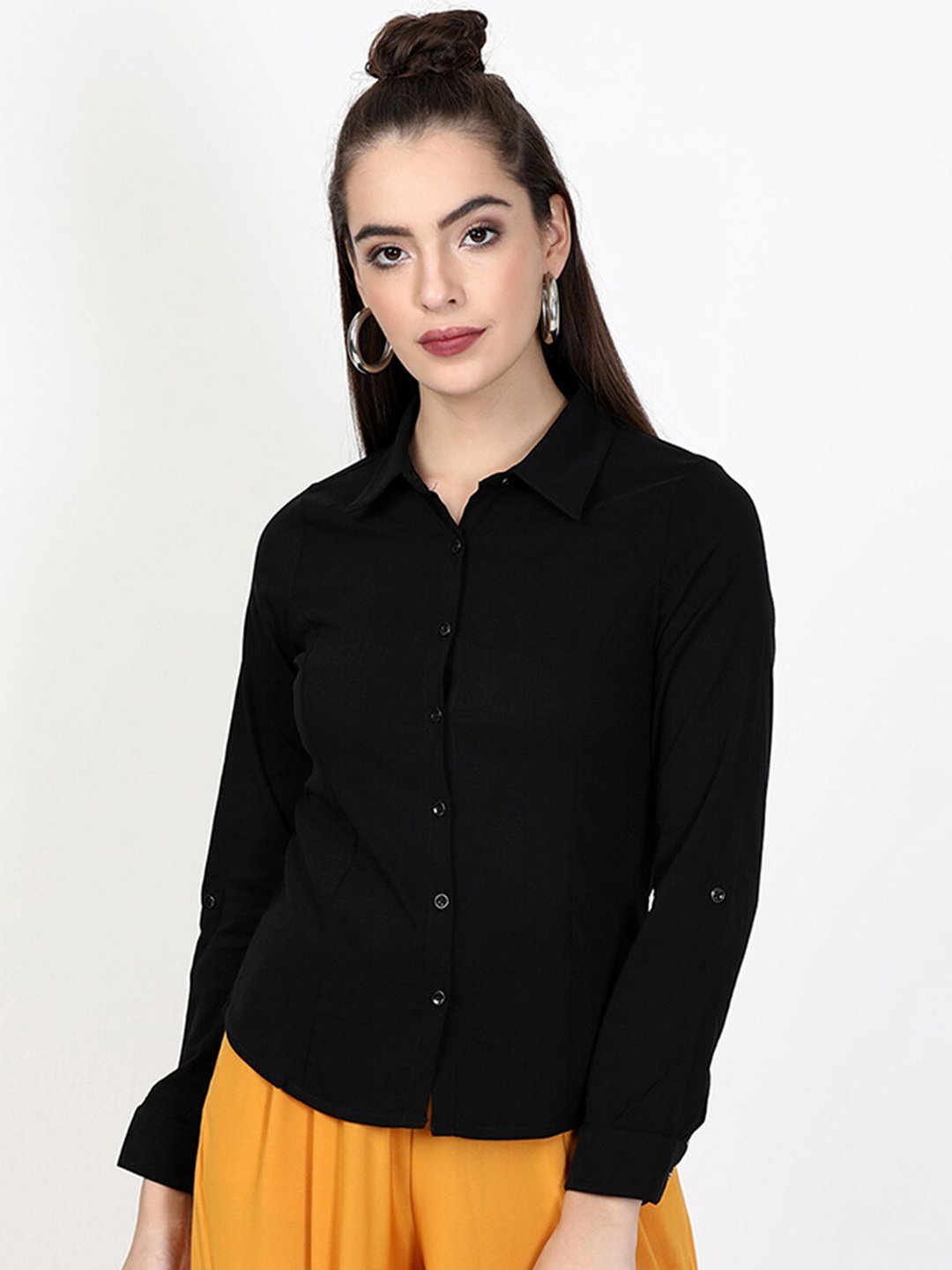 

V2 Value & Variety Women Black Solid Cotton Regular Fit Casual Shirt