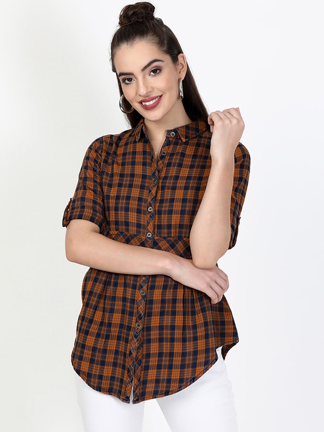 

V2 Value & Variety Women Yellow Checked Casual Shirt