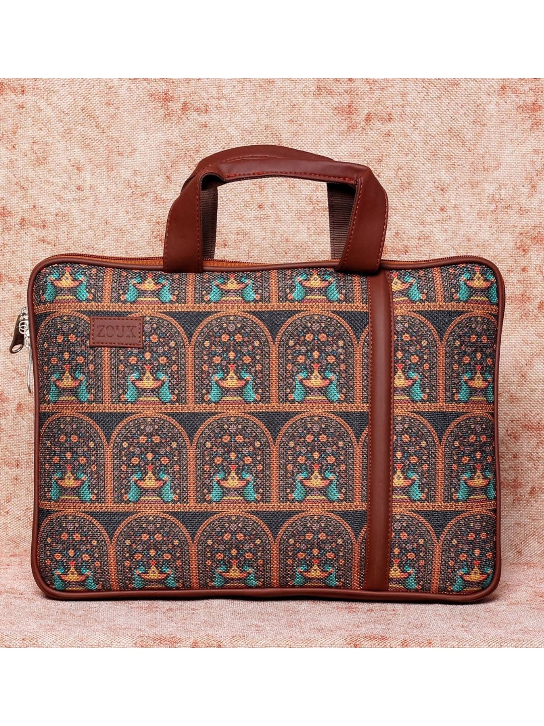 

ZOUK Women Brown & Blue Printed Laptop Bag