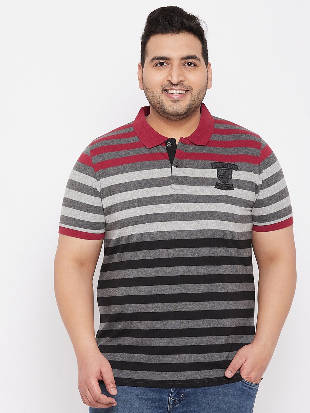 

AUSTIVO Men Plus Size Multicoloured Striped Regular Fit T-shirt, Multi