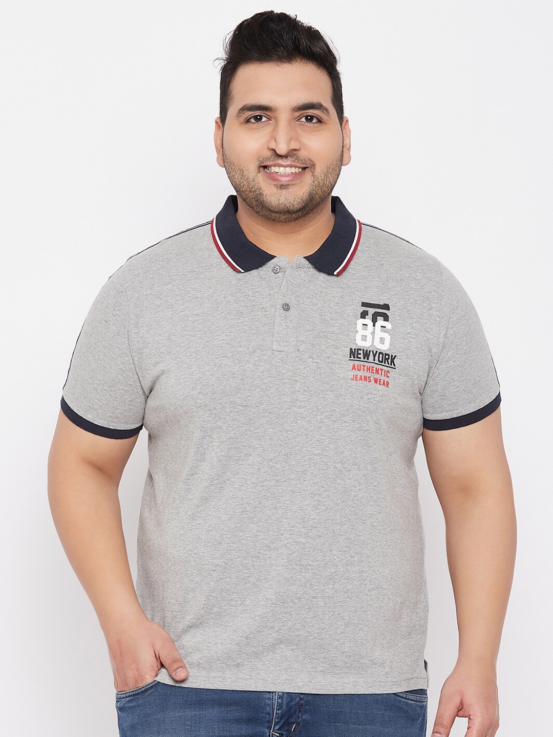 

AUSTIVO Men Grey Plus Size T-shirt