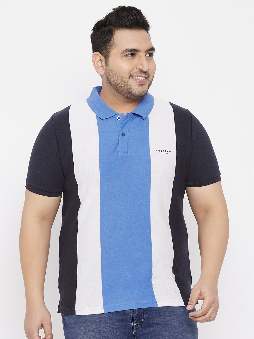 

AUSTIVO Men Multicoloured Colourblocked Polo Collar Applique T-shirt, Multi