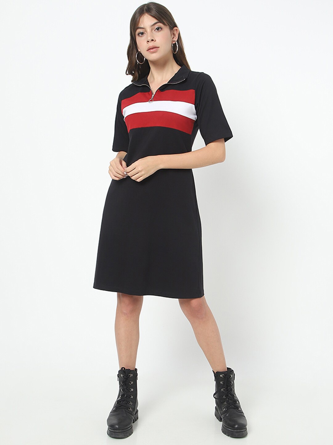 

Bewakoof Black Colourblocked T-shirt Dress